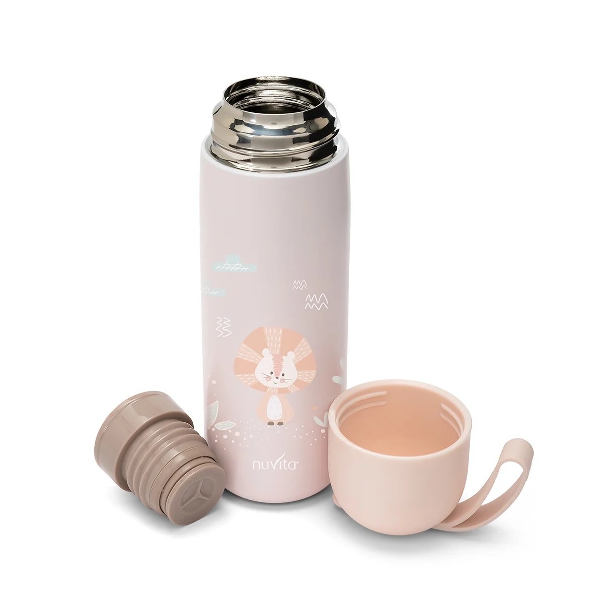 Bouteille isotherme NUVITA avec poignée en silicone rose 400 ml