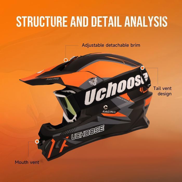 Capacete de motocross adulto, laranja e preto, tamanho médio