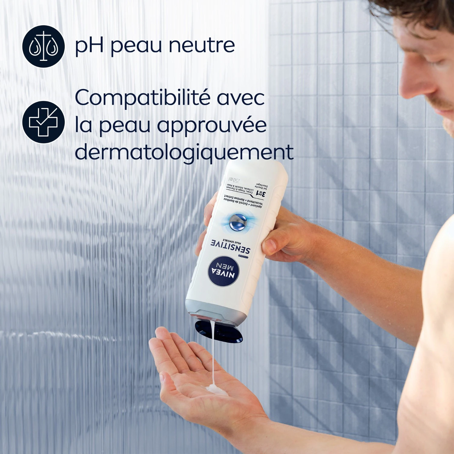NIVEA Gel douche 3en1 visage corps&cheveux Extrait de Bambou peaux sensibles