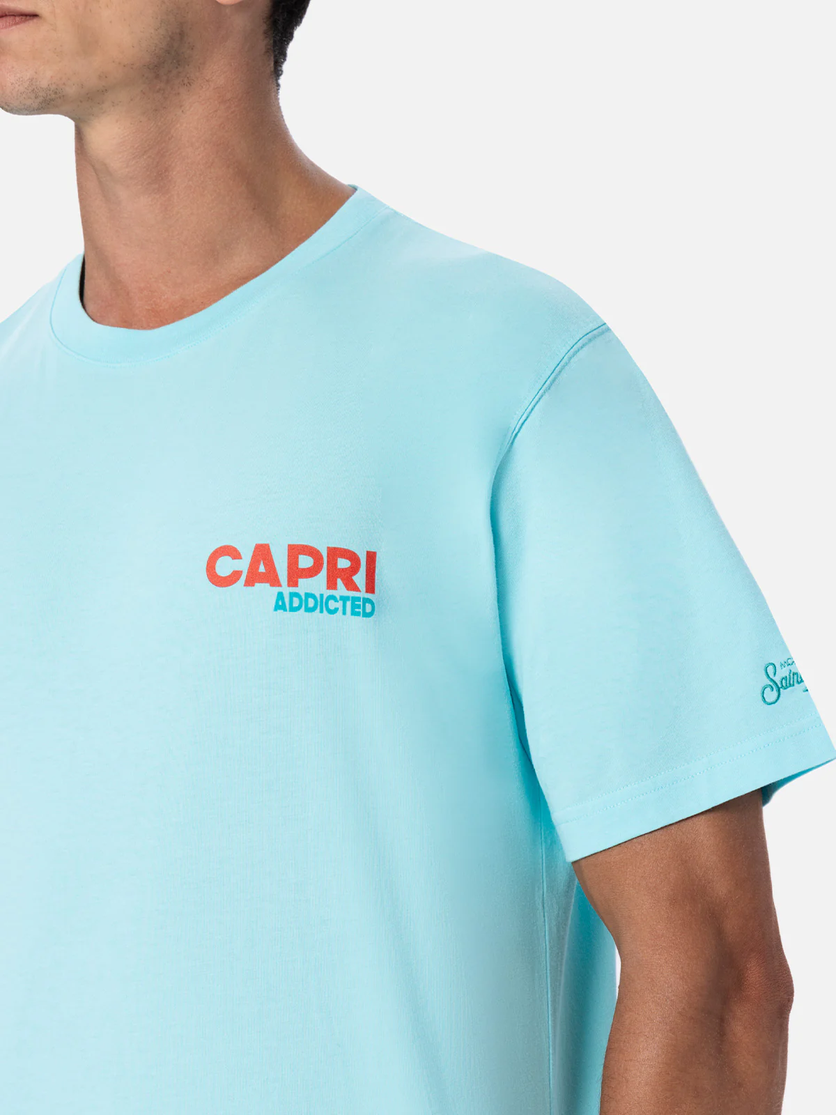 Heren katoenen T-shirt met Capri Addicted ansichtkaartprint