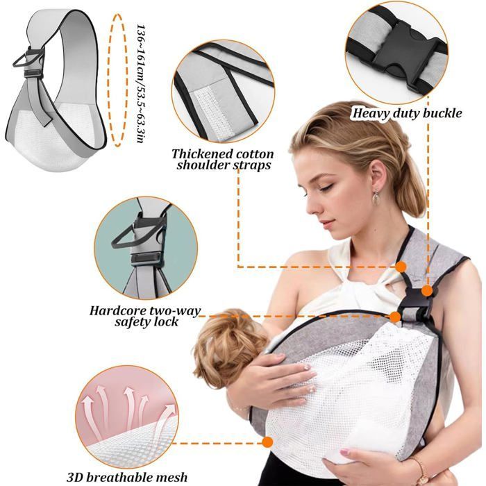 Babytrage, Babytuch, Babytragetuch für Neugeborene und Kleinkinder bis 20 kg, verstellbares Babytragetuch