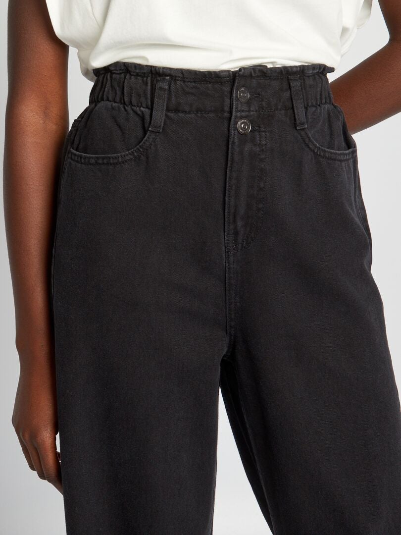 Calça jeans de cintura alta e pernas largas - CINZA