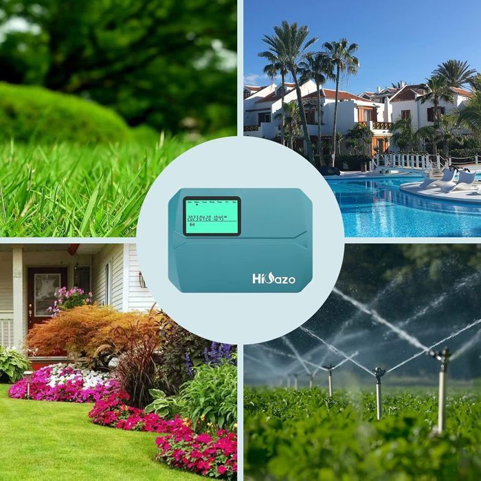 Controlador de riego WiFi HiOazo HO-SC-8W, temporizador, sistema de riego de 8 vías, monitorización mediante aplicación.