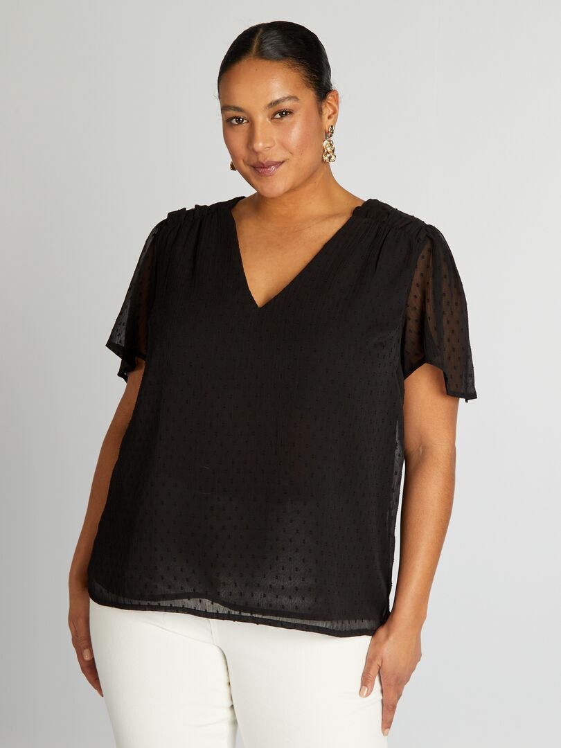 Blusa de gasa 'Plumetis' - negro