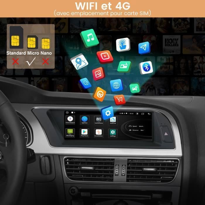 Junsun Android 13 -autoradio 4 Gt + 64 Gt Audi A5:lle, jossa 8,8 tuuman näyttö, CarPlay, Android Auto, WIFI [2008-2016] ja MMI