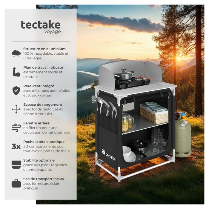 Muebles de camping - TECTAKE - Cocina de camping plegable con bolsa de transporte 76 x 53,5 x 107 cm - Negro