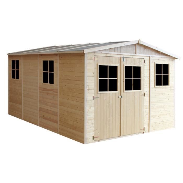 Caseta de jardín de madera TIMBELA de 12 m² - Pino/Abeto - 17 mm de grosor - Suelo incluido - M336