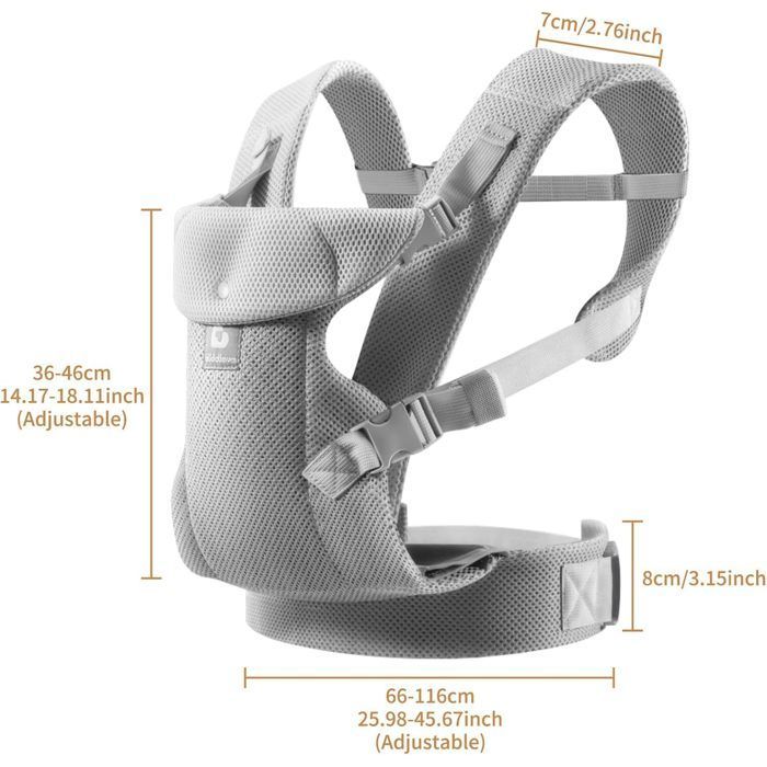 Portabebés transpirable y plegable con baberos extraíbles - Gris - 3-36 meses - Algodón - Máx. 15 kg