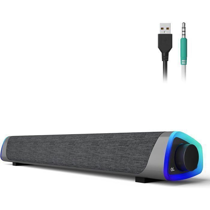 SOULION R30 Altoparlanti per PC, soundbar con luci LED colorate, per monitor, laptop, ingresso AUX da 3,5 mm, alimentazione USB