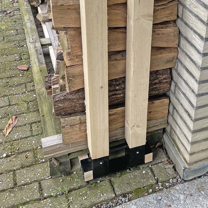Juego de 2 soportes para leña Wiltec – 335 x 85 x 130 mm – Recubrimiento en polvo – Bases para apilar y almacenar leña