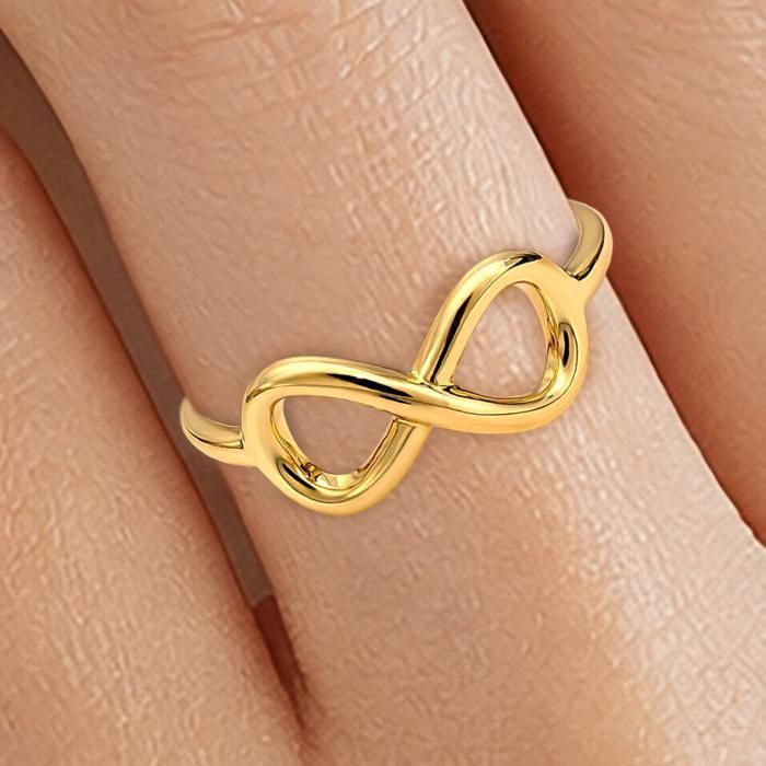 Bague Femme Infini Plaqué Or 18 Carats - Anneau Symbole Éternité - Tailles 48 à 60 - Bijou Poinçonné Idée Cadeau -