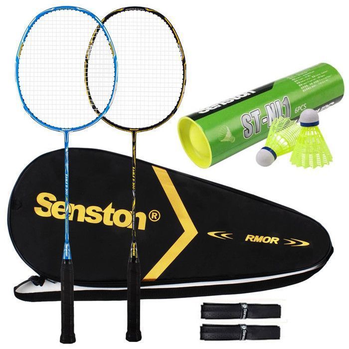 Senston S300 hoogwaardige badmintonrackets van koolstofvezel, 2 rackets, 2 overgrips en 10 shuttlecocks.