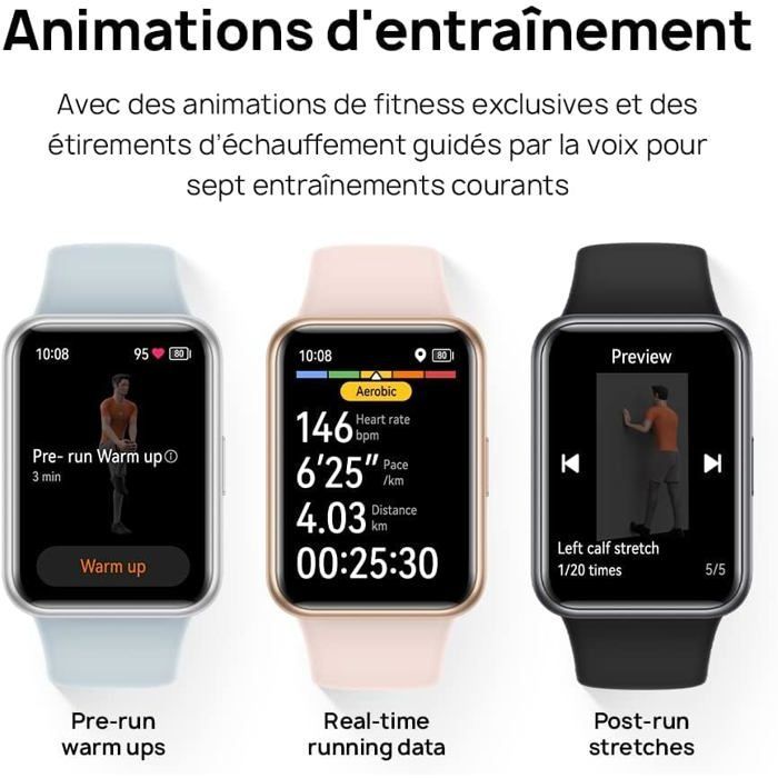 Montre Connectée HUAWEI Watch Fit 2 Bracelet Cuir Blanc Écran FullView