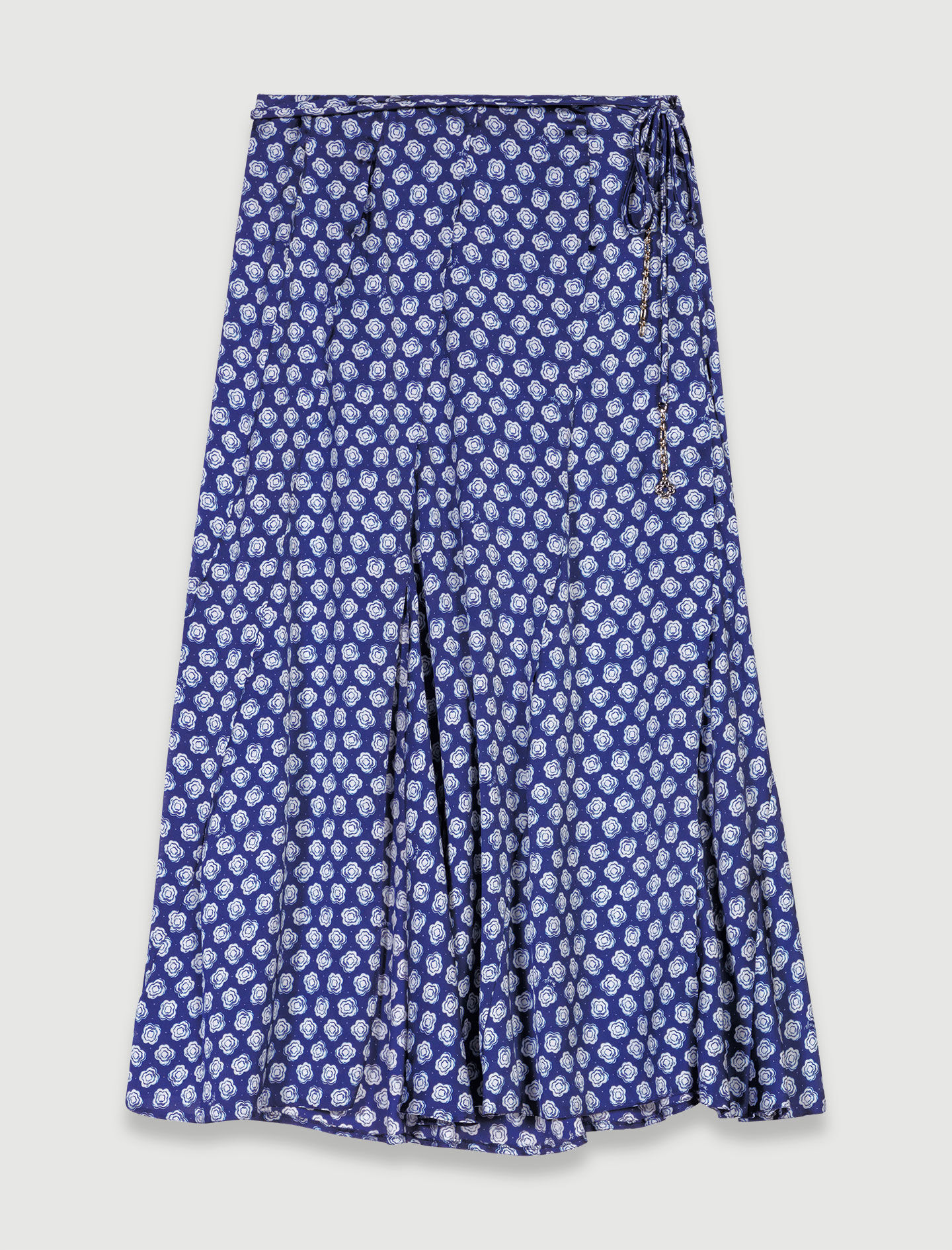 Satijnen midi-rok - Clover marine/ecru