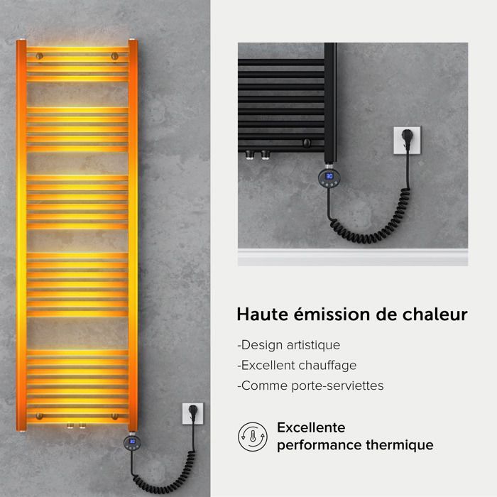 Radiador toallero para baño doporro de 140x50cm, calefactor eléctrico gris-negro con elemento calefactor de 800W.