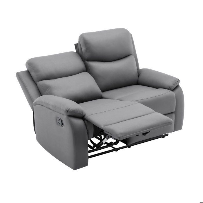 Set of 2 sofas + manual reclining armchair in light grey PU leather - ZOLARA