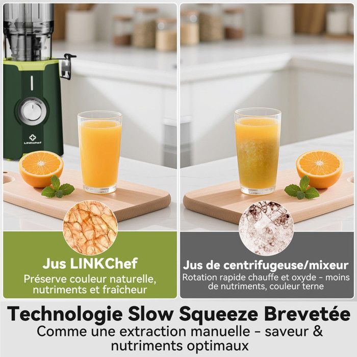 No Preparation Juicer, Quick Cleaning and Installation, 115mm Slow Juicer, 99% Juice Yield, 1.2L