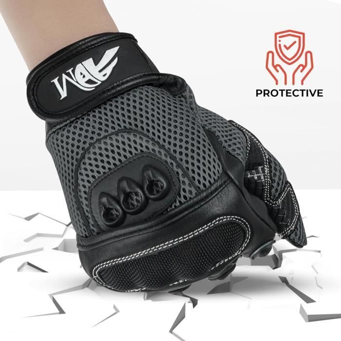 Guantes de cuero para moto/scooter ADM con certificación CE + logotipo de motorista - Suaves y transpirables - Gris y negro