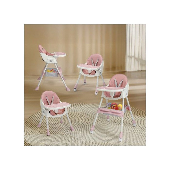 Baby High Chair - ALIGHTUP - Convertible High Chair, Reclining Backrest, Compact Fold, Adjustable, Multi-functional - Pink