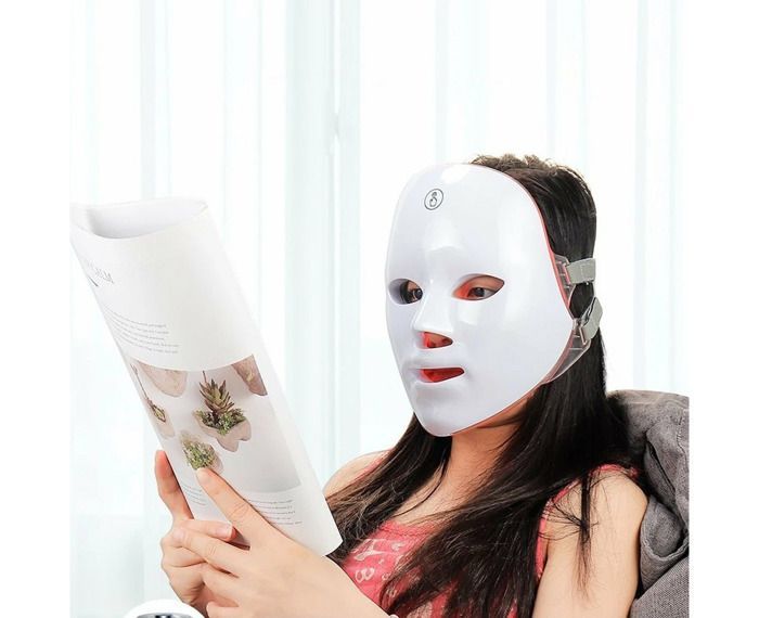 Mascarilla LED de 7 colores para el cuidado de la piel, mascarilla de fototerapia blanca