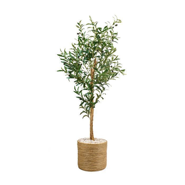 Olivier artificiel 145 cm, Plante décorative avec Feuilles et Olives réalistes pour salon, chambre ou bureau