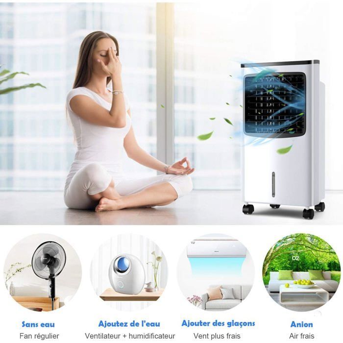 Aire acondicionado portátil COSTWAY de 8 litros y 75 W - Enfriador de aire con control remoto - Temporizador de 7,5 horas - Pantalla LED - Oscilación de 70° - 38 x 28,5 x 74 cm