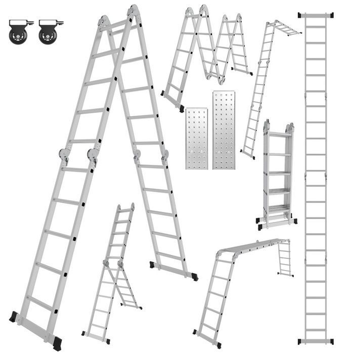 Escalera plegable de aluminio Yaskilosiu, escalera telescópica de 4x5 x 580 cm, escalera multifuncional, escalera doméstica