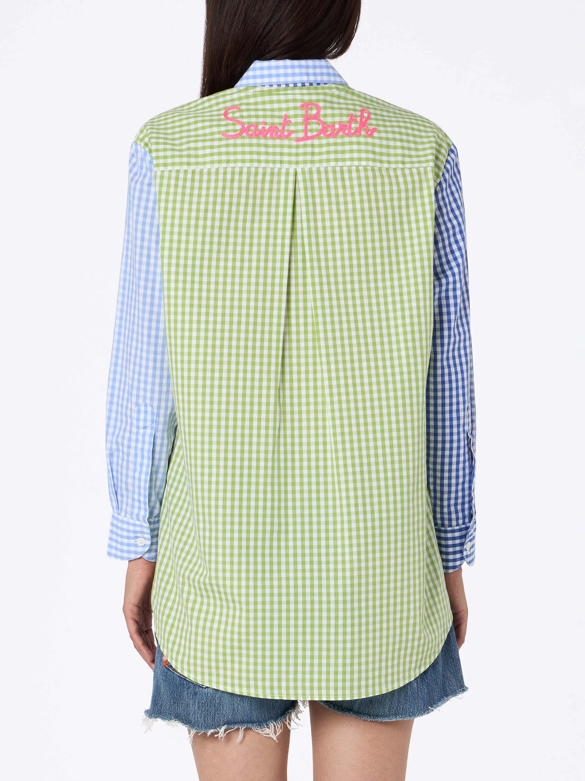 Camicia da donna in cotone Brigitte con stampa vichy multicolor e rica