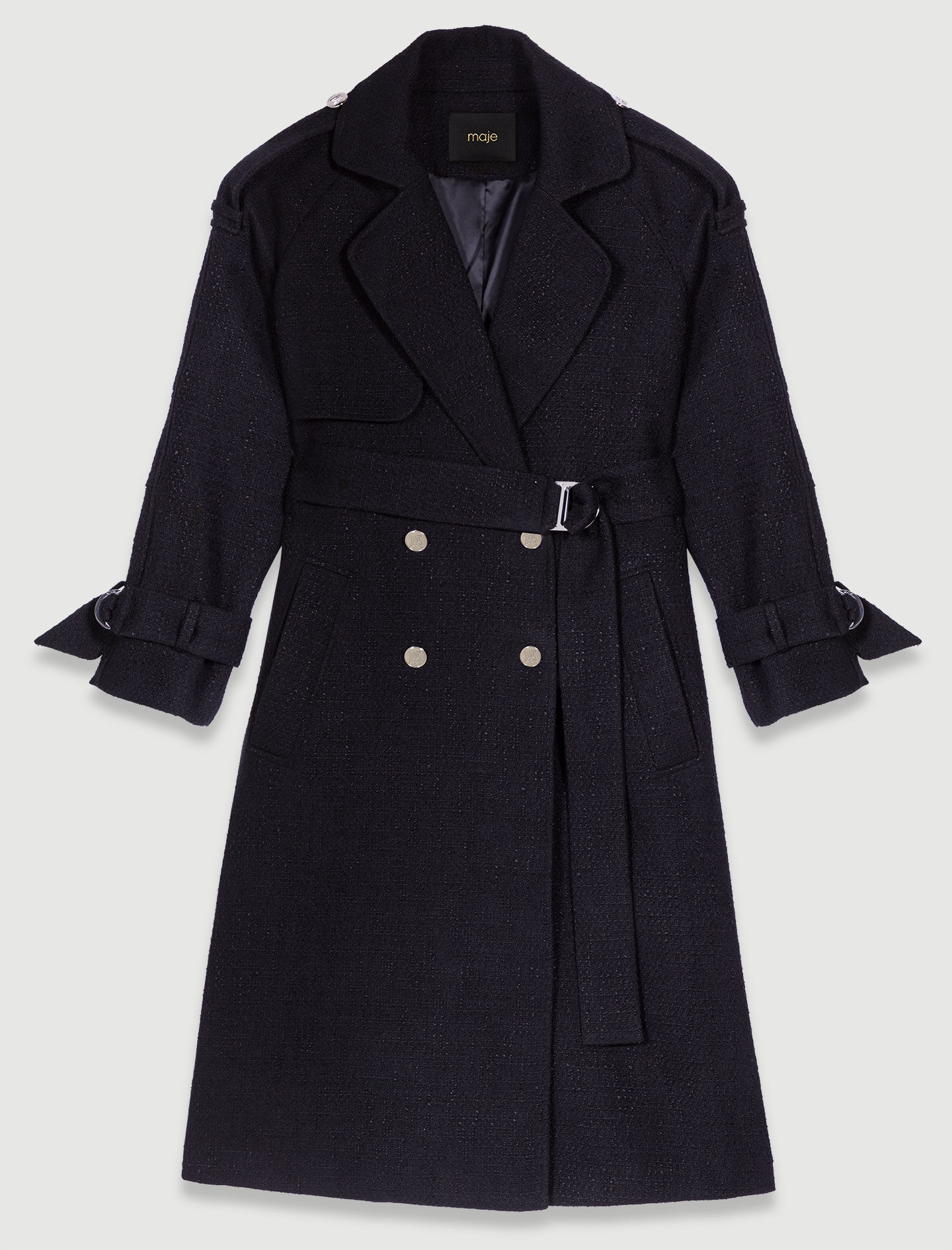 Tweed trenchcoat - Zwart