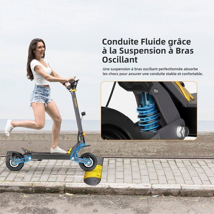 Trottinette Électrique Ausom L1 - Moteur à Pic 1100W - Batterie 15.6Ah - Pneus Tubeless10
