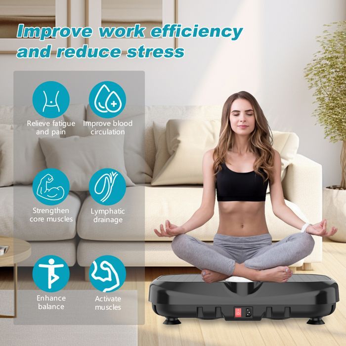 Pedana vibrante silenziosa + Bluetooth - 120 livelli di vibrazione + 9 programmi di allenamento - Portata massima 150 kg - Nera
