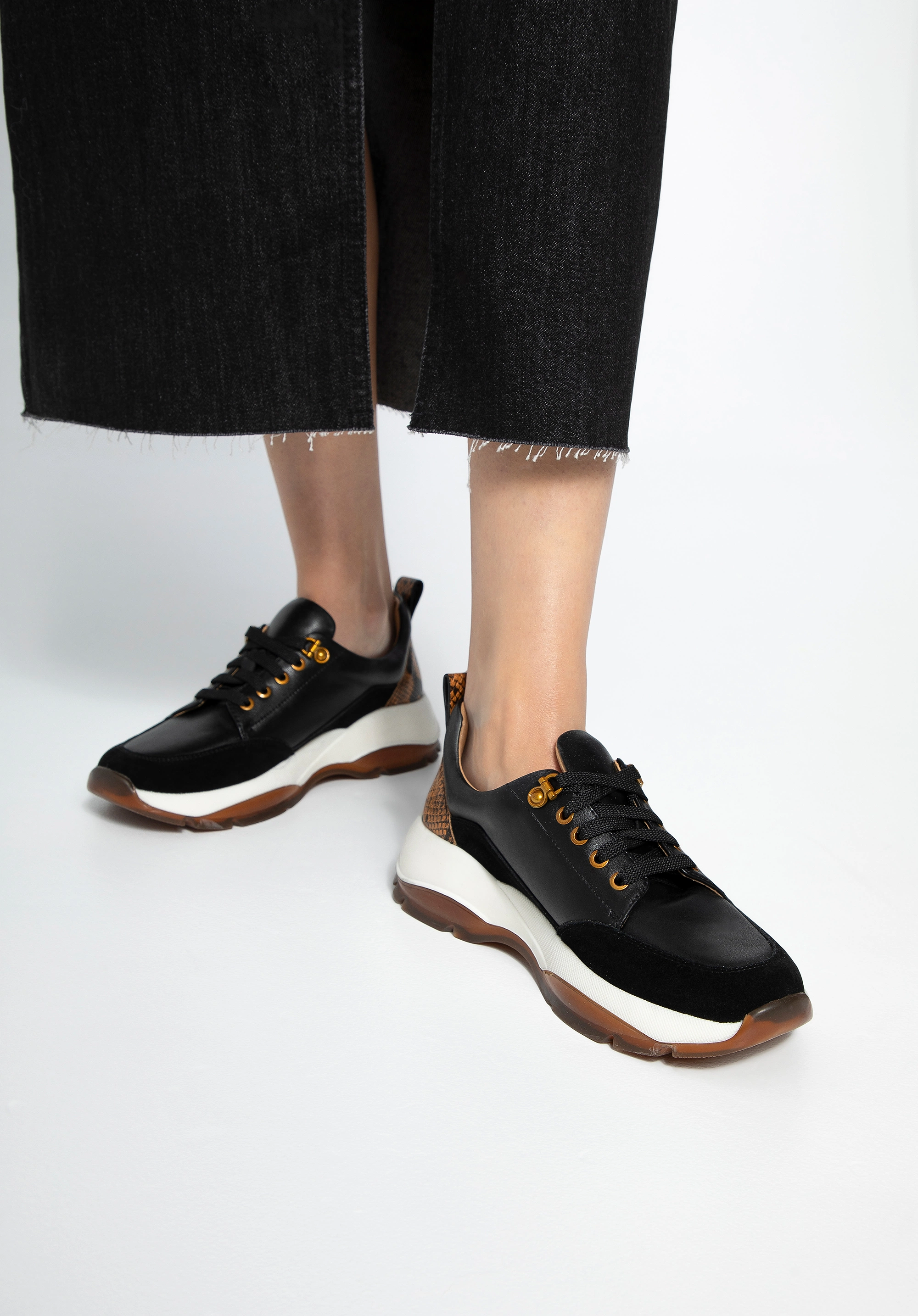 Damskie sneakersy z motywem zwierzęcym czarno - brązowe
