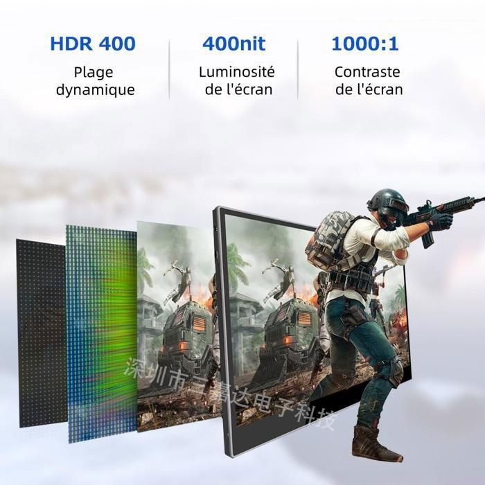 Draagbare monitor, 16:10, 10,5 inch HD IPS touchscreen, 1920x1200 resolutie, gehard glas, compatibel met meerdere apparaten, zwart