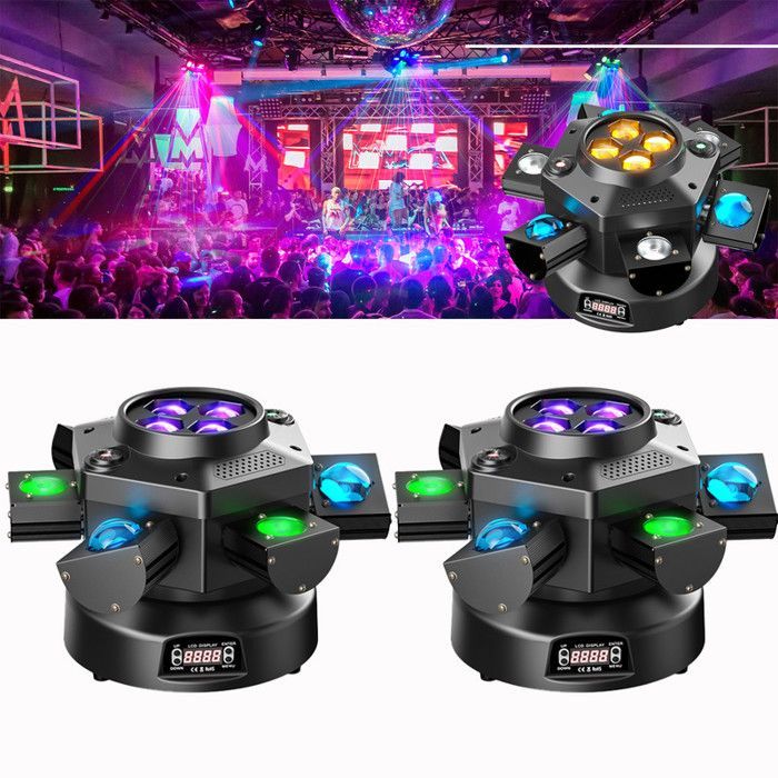 UKing 200W Lighting Effects - Faro da palco rotante a LED per DJ con testa mobile, 10 LED RGBW + laser LED Gypsophila rosso e verde - Confezione da 2