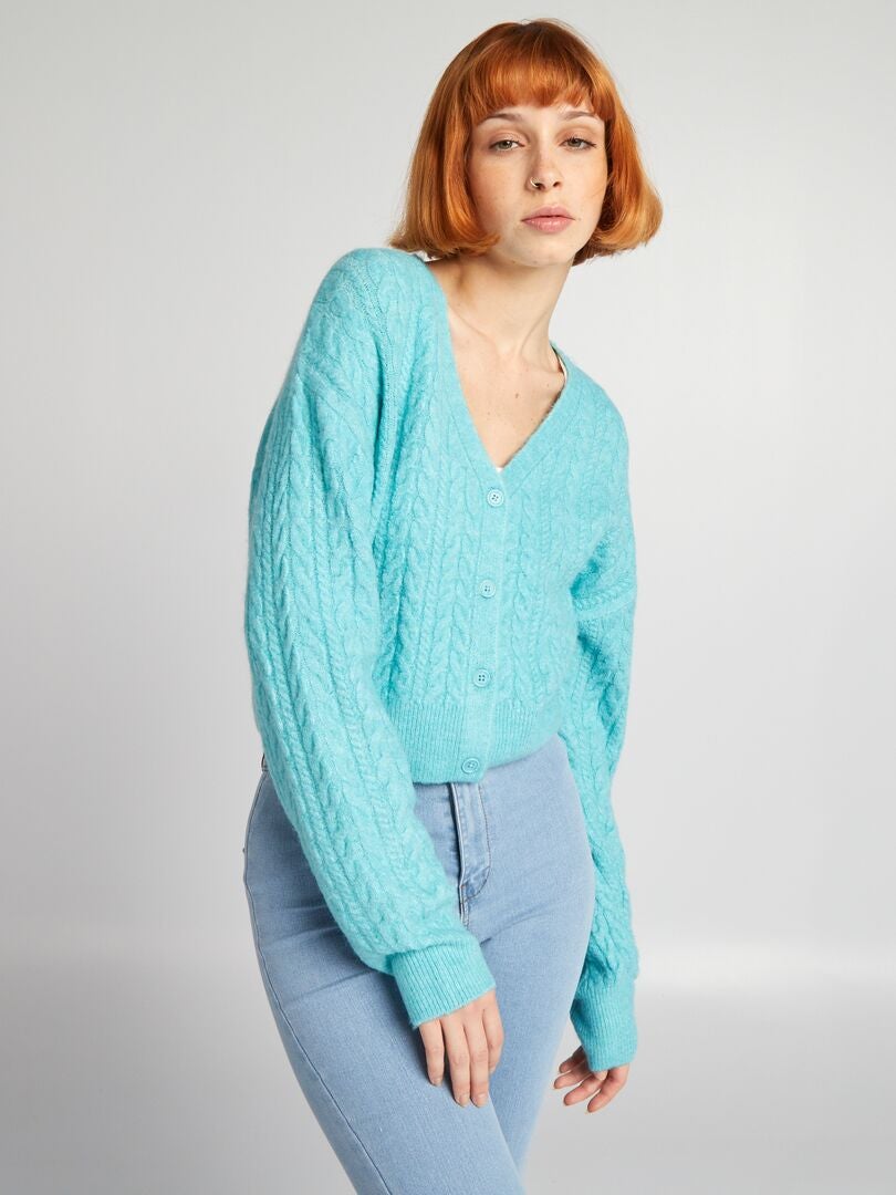 Gebreid vest met gedraaide details - BLAUW