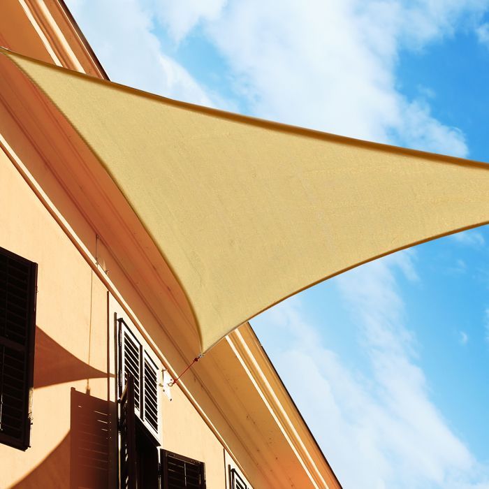 Vela de sombra - Outsunny - gran tamaño triangular 4x4x4 m, alta densidad, resistente a los rayos UV - PE - arena
