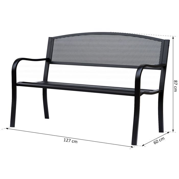 Outsunny - Panchina da giardino - Metallo - 127x60x87cm - Nero