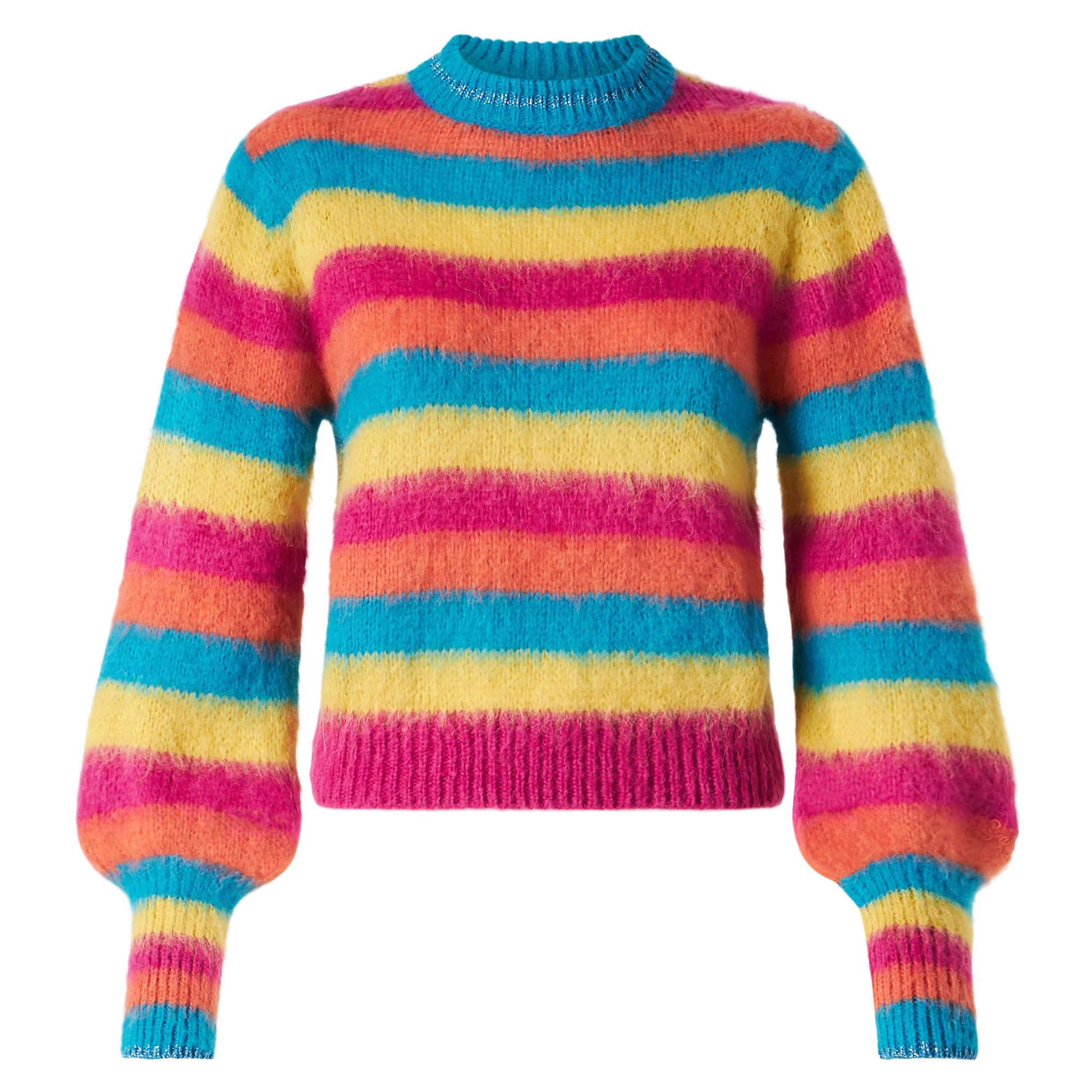 Maglione a righe in maglia garzata con maniche a sbuffo
