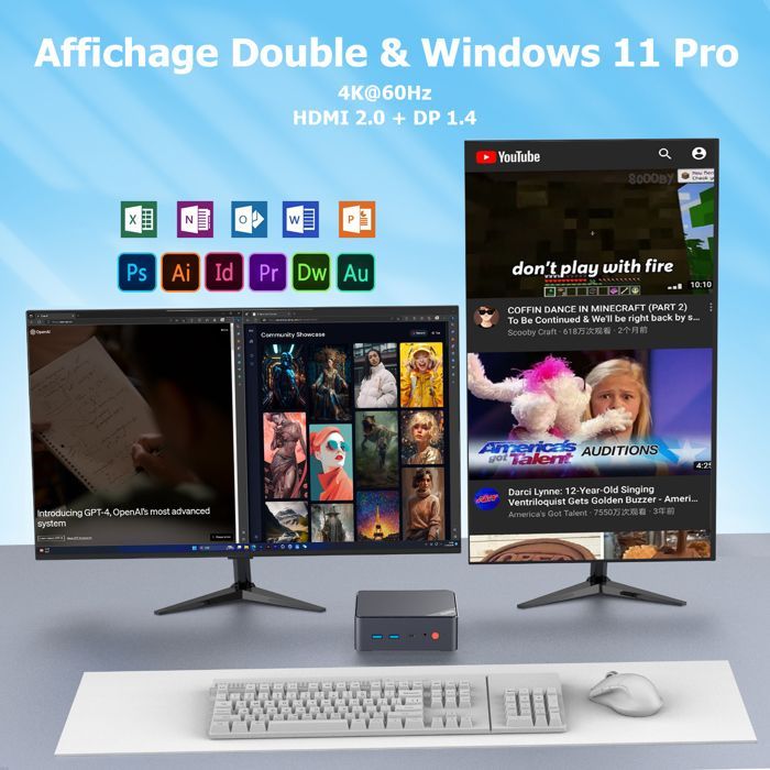 AWOW Mini PC W-11 Pro Twin Lake-N N150 neliydinsuoritin 3,60 GHz, 16 Gt:n DDR4 3200 MHz -levy, 512 Gt:n M.2 PCIE3.0 SSD