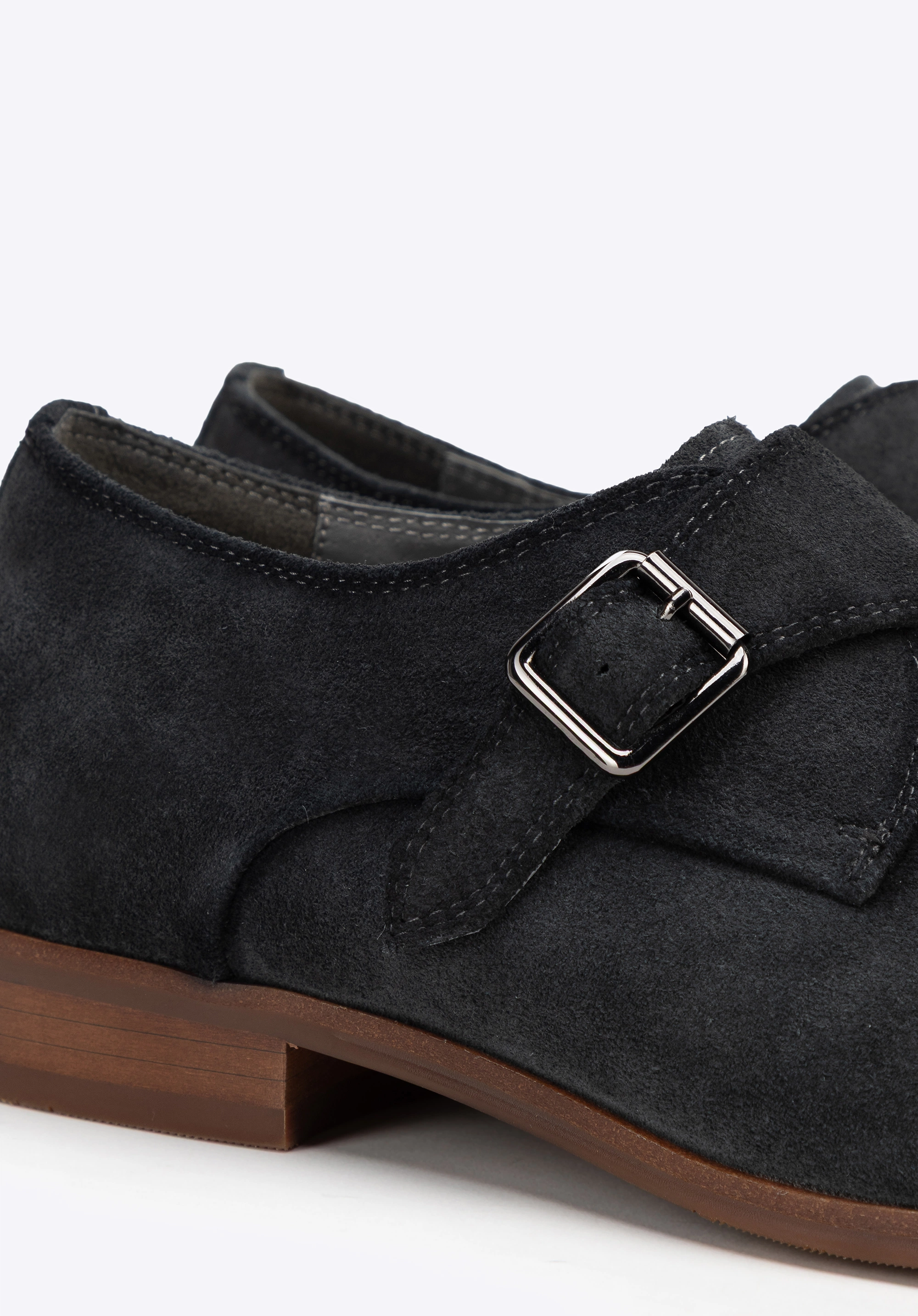 Męskie buty monki ze skóry zamszowej ciemny szary