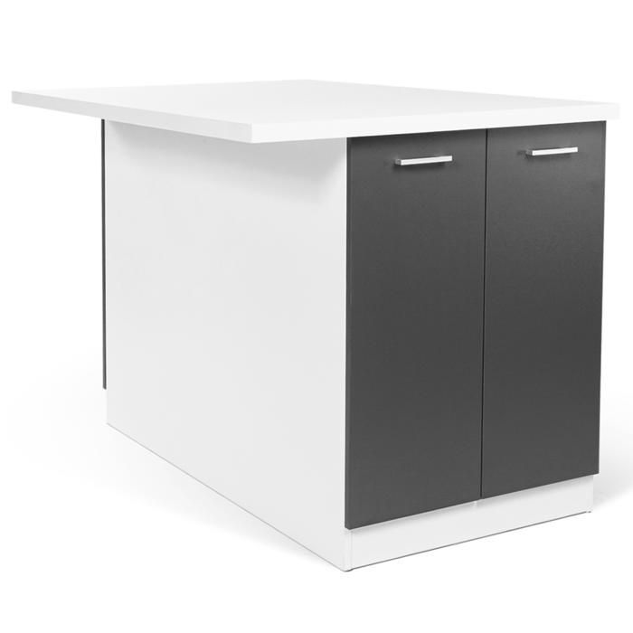 Isla central IDMARKET IVO de 120 cm en blanco y gris con encimera.