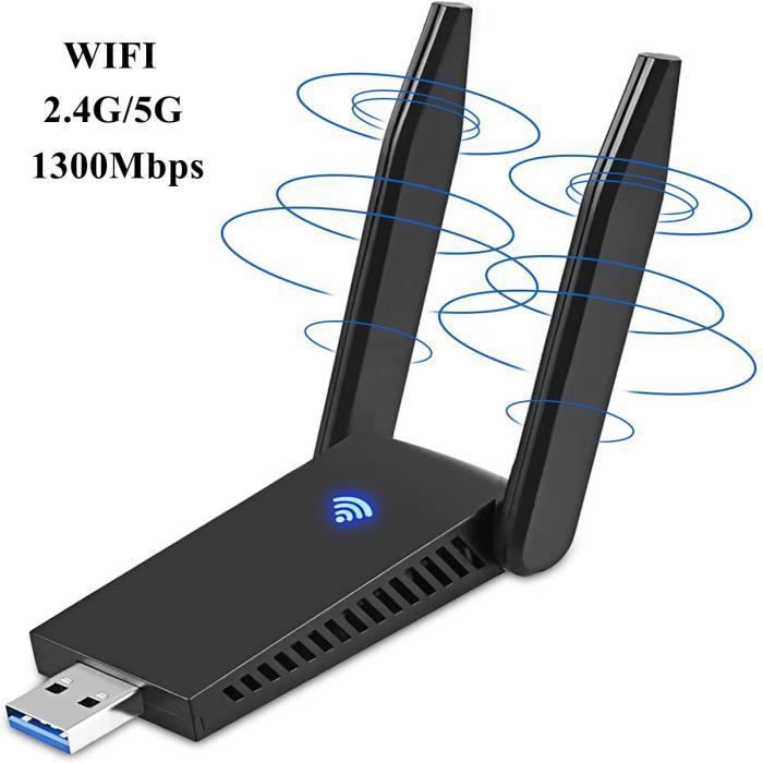 Chiavetta WiFi USB - Leytn® - 1300 Mbps - Antenna da 5 dBi - USB 3.0 - Compatibile con Windows/Mac/Linux
