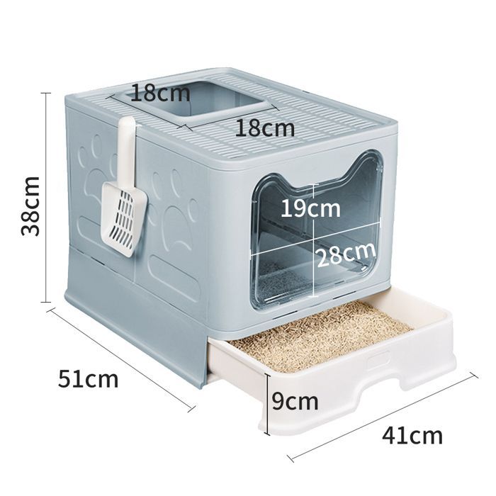 Arenero cerrado SUPFINE para gatos - Casita plegable para gatos - 41×51×38cm - 2 puertas - con tapa y cajón