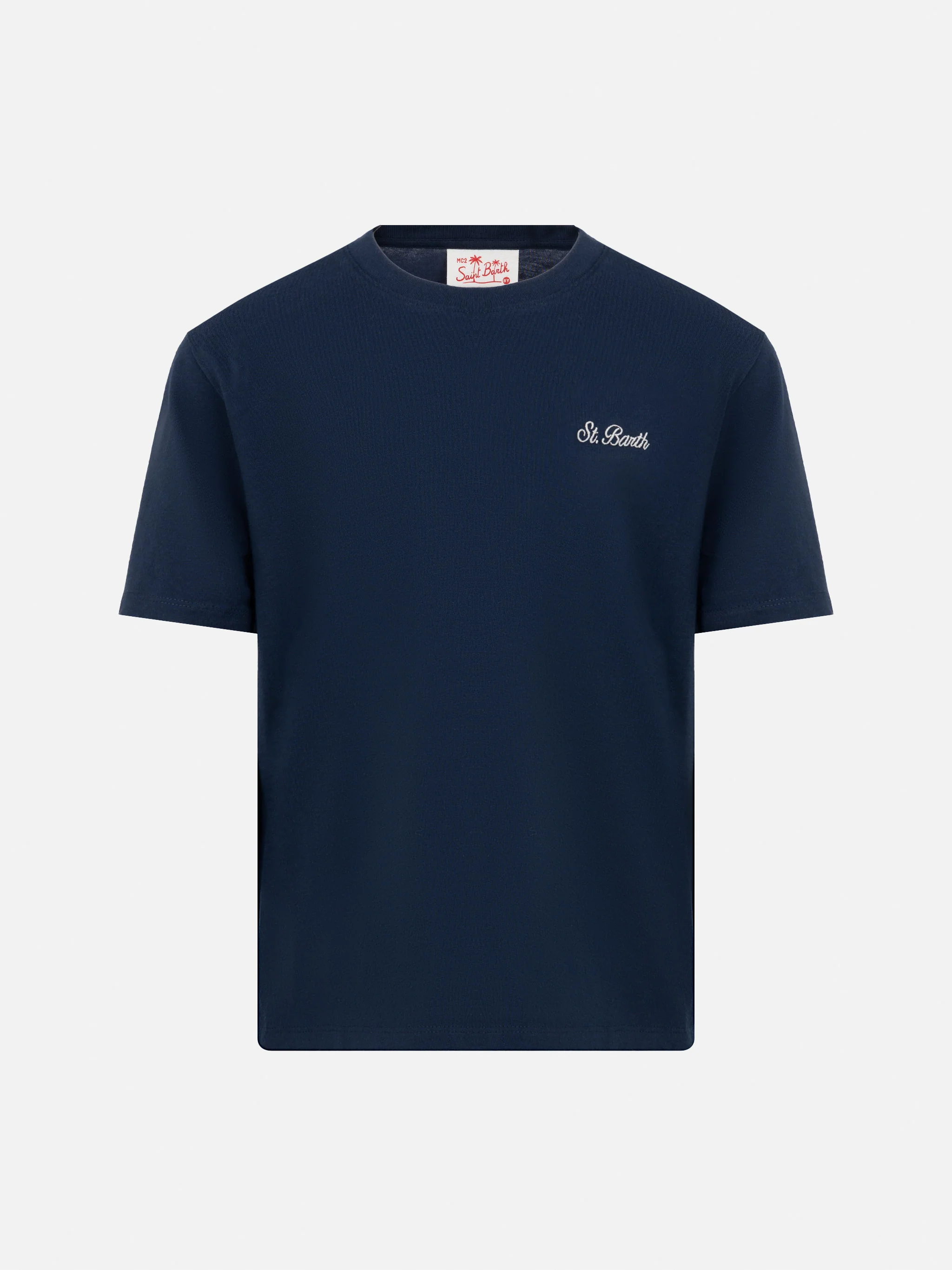 Dover T-shirt van marineblauwe katoenen jersey met St. Barth-borduurwerk.