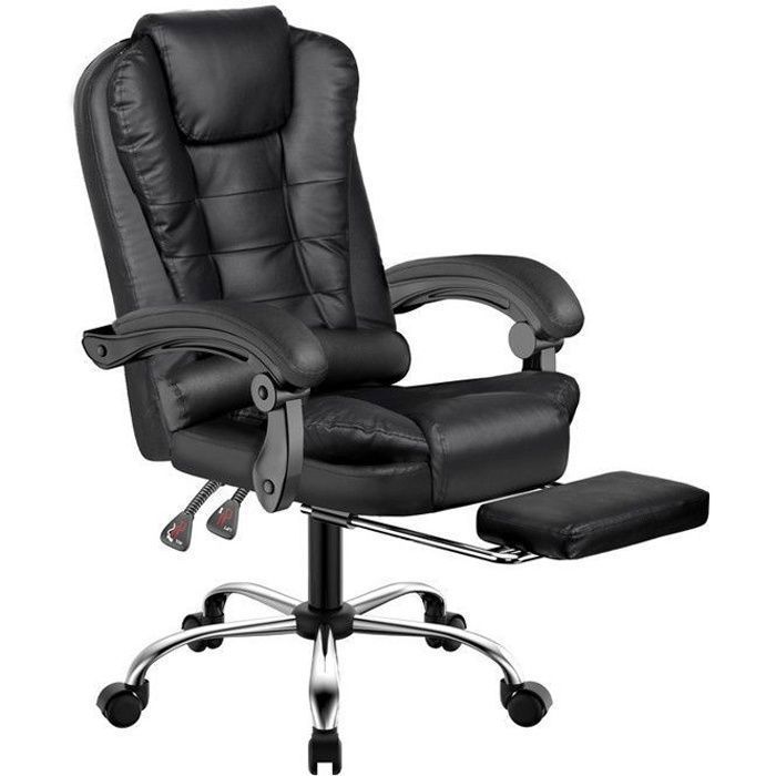 Silla de oficina, silla de polipiel con reposapiés, ergonómica, regulable en altura, negra.