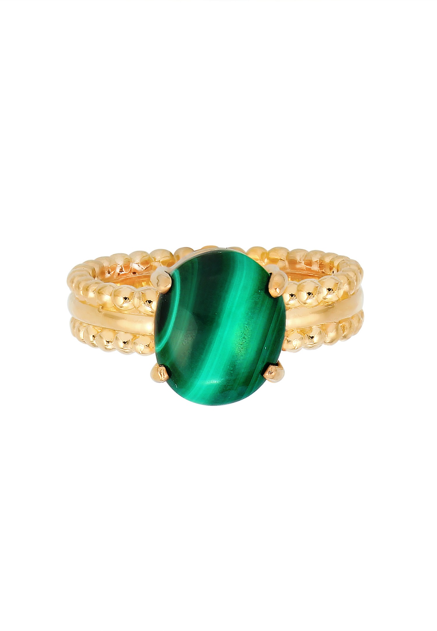 Elli PREMIUM Malachite Bague Femme - (925/1000) Argent Plaqué Or