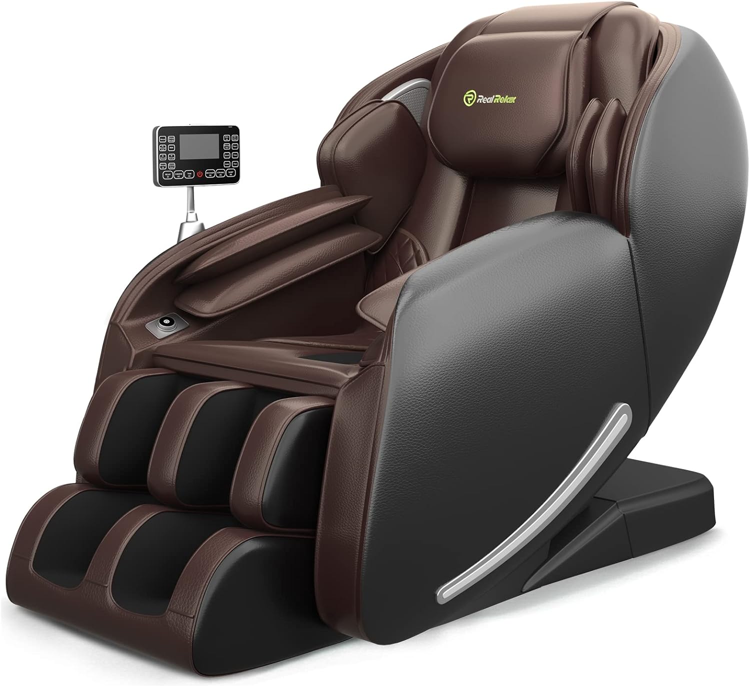 Real Relax -hierontatuoli, koko kehon nollapainovoimainen SL-Track Shiatsu -hierontatuoli, jossa lämmönsiirtovartalon skannaus, Bluetooth-jalkarulla, APP-ohjaus, Favor-06 Brown