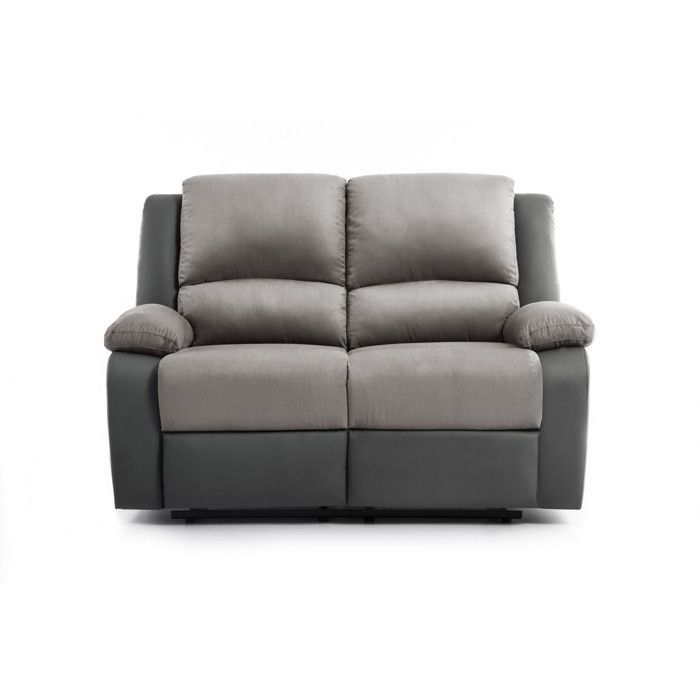 LEO 2-Sitzer-Relaxsofa aus Mikrofaser und Kunstleder – Grau – B 143 x T 93 x H 96 cm – LOUNGITUDE