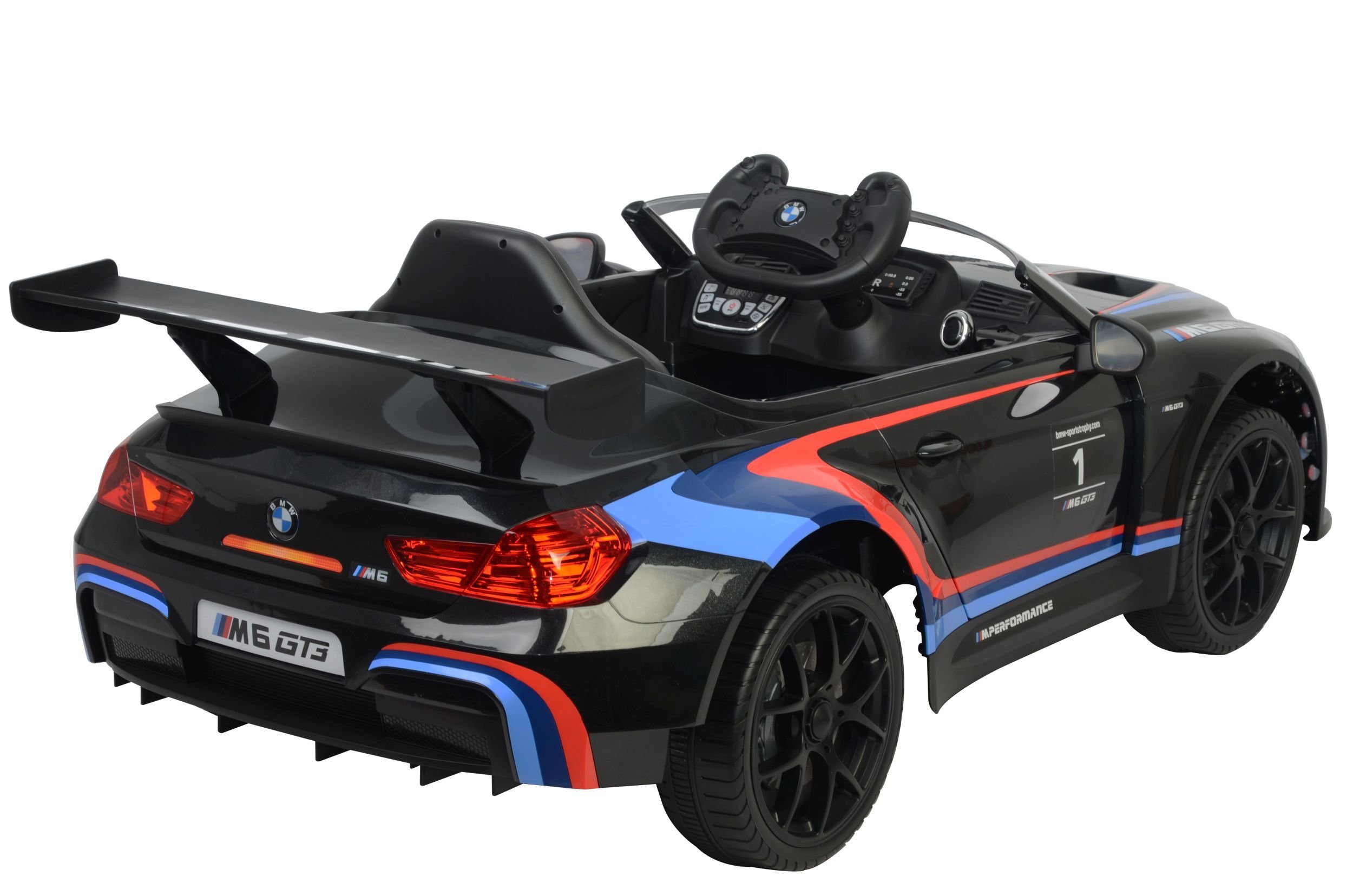 Sklep z zabawkami Elektryczny samochód dziecięcy Elektryczny samochód dziecięcy BMW M6 Sport Gt3 Samochód Bluetooth Fotel ze skóry Eva, ładowność 35 kg, port AUX/USB, klakson MP3 i dźwięk silnika na kierownicy, pilot zdalnego sterowania