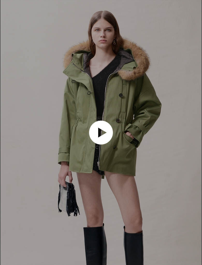 Korte parka met capuchon - Khaki